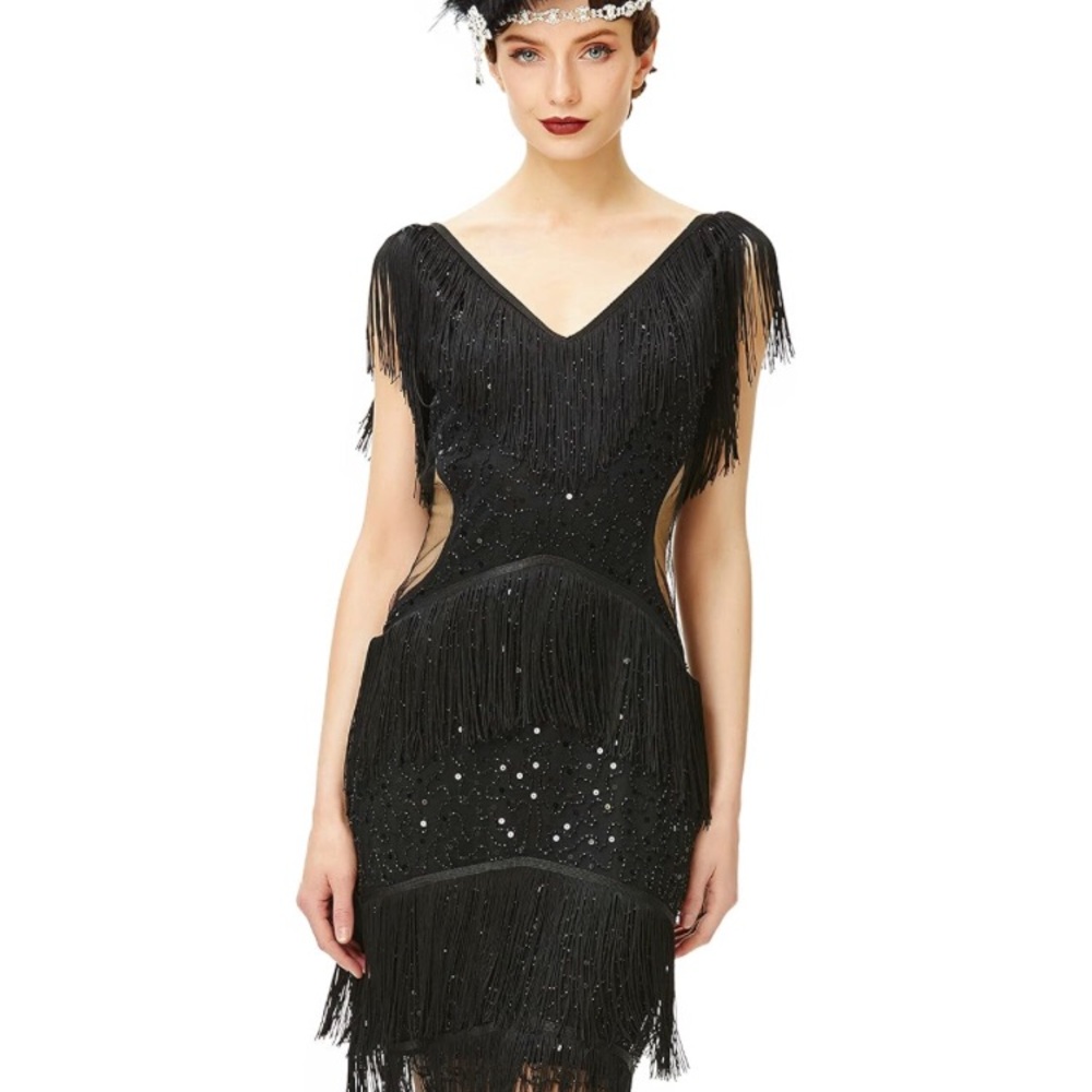 Black Flapper 1920’s Sequin Dress Costume New With Tags